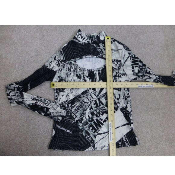 Newspaper Graphic Long Sleeve, High Neck, Cut Out At Chest Top - Picture 7 of 9